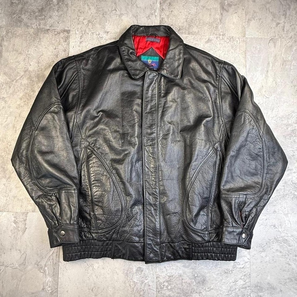 Vintage Woodward Leather Bomber Jacket Mens L Black Red Quilted Lining 80s 90s